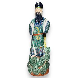 Antique Chinese Famille Verte Rose Enamel Porcelain Standing Immortal Figure